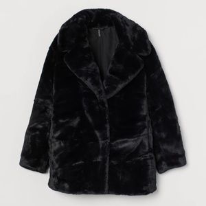 Black Faux Fur Divided Jacket. Never worn except for try on. Excellent Condition